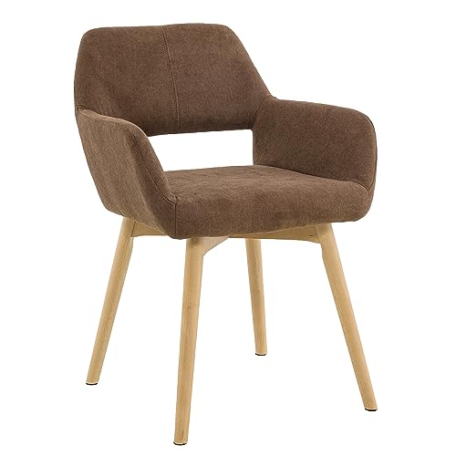 Desk Chair No Wheels Vanity Chair Comfy Accent Chair for Living Dining Room Bedroom Home Office Mid Century Modern Upholstered Armchair Sofa Chair (Brown, 1) - color: Brown