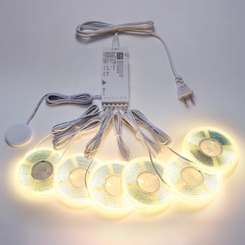 AIMENGTE 12V COB LED Cabinet Lights Strip, 6 x 3.3ft Touch Dimmable 3000K Warm White Lighting for Parallel Wood Slat Wall Panels, Display Cabinets, Wardrobes, Showcases, Shelves - color: Warm White 3000K, size: 6 X 3.3ft