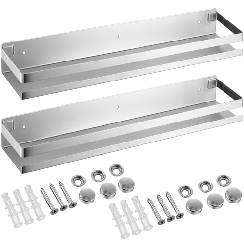 Lallisa 2 Pieces Stainless Steel Shelf Bathroom Shower Floating Shelves Wall Mounted Shower Caddy Basket Shelf Storage Organizer Shelves for Bathroom, Kitchen, Living Room(19.69 Inches/ 50 cm,Silver) - color: Silver, size: 19.69 Inches/ 50 cm