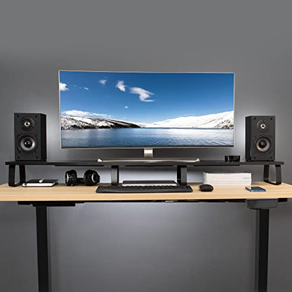 VIVO 55 inch Extra Long Monitor Stand, Wood & Steel Desktop Riser, Multi Screen, TV, Keyboard, Laptop, Ergonomic Desk and Tabletop Organizer, Black, STAND-V000D5