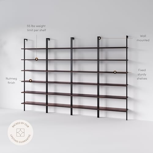 Nathan James Theo 6-Shelf Tall Bookcase, Wall Mount Bookshelf with Natural Wood Finish and Industrial Metal Frame, Nutmeg/Matte Black, Set of 4 - color: Nutmeg/Matte Black, size: Set of 4