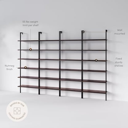 Nathan James Theo 6-Shelf Tall Bookcase, Wall Mount Bookshelf with Natural Wood Finish and Industrial Metal Frame, Nutmeg/Matte Black, Set of 4 - color: Nutmeg/Matte Black, size: Set of 4