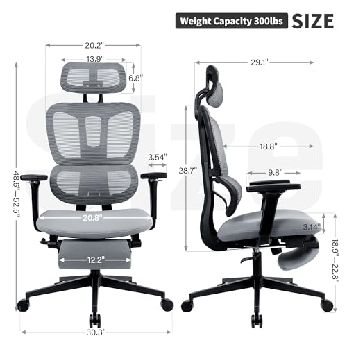 Ergonomic Office Chair with Footrest, 90-135° Reclining High Back Desk Chair with Lumbar Support, 2D Headrest, 4D Armrests, Computer Chair for Long Hours, Dark Grey - color: Dark Grey