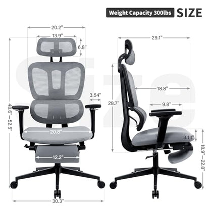Ergonomic Office Chair with Footrest, 90-135° Reclining High Back Desk Chair with Lumbar Support, 2D Headrest, 4D Armrests, Computer Chair for Long Hours, Dark Grey - color: Dark Grey