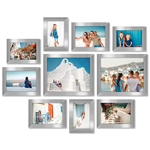 Americanflat Set of 10 Picture Frames with Shatter-Resistant Glass - Gallery Wall Frame Set with Two 8x10, Four 5x7 and Four 4x6 Frames - Signature Collection - Silver | Includes two 8x10, four 5x7 and four 4x6, shatter-resistant glass, hanging hardware i