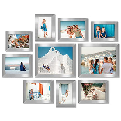 Americanflat Set of 10 Picture Frames with Shatter-Resistant Glass - Gallery Wall Frame Set with Two 8x10, Four 5x7 and Four 4x6 Frames - Signature Collection - Silver | Includes two 8x10, four 5x7 and four 4x6, shatter-resistant glass, hanging hardware i