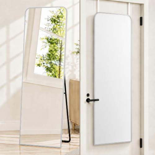57x20" Full Length Mirror Floor Stand,Over the Door,Wall Mounted Silver | HD Crystal Clear Tempered Glass,Aluminum Frame,Full Body Dressing Make-Up Mirrors Rect Hang for Bedroom,Bathroom,Living Room - color: Silver, size: 57"L x 20"W