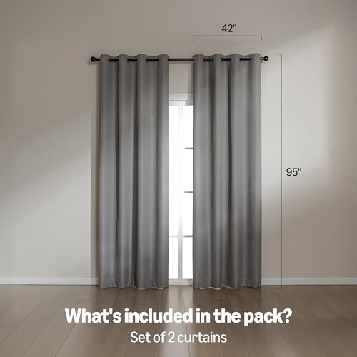 Amazon Basics Faux Linen Blackout Curtains for Bedroom and Living Room, 2-Piece Set with Grommets, 42" W x 95" L, Grey - color: Grey, size: 42"W x 95"L (Pack of 2)