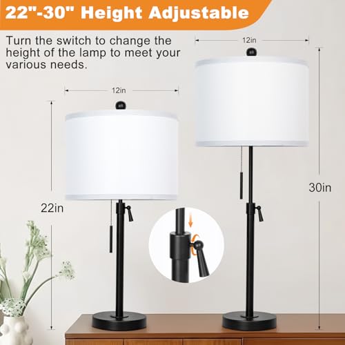 Qingmiao Table Lamps Set of 2, 22" to 30" Adjustable Nightstand Lamps for Bedroom, Dimmable End Table Lamps for Living Room Console Entry Farmhouse Home Decor, New House Warming Gifts - color: Black