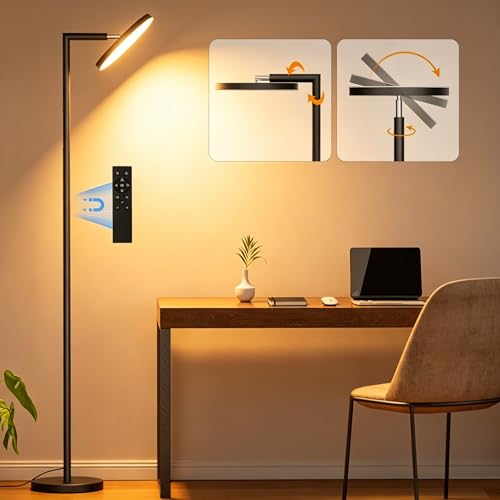 350° Rotating Head & 32W Dimmable LED Torchiere Floor Lamps for Living Room | 4 Color Temperatures, 69" Tall Standing Lamp for Bedroom Living Room Office Reading, Comes with Remote, Touch Control (Black) - color: Black