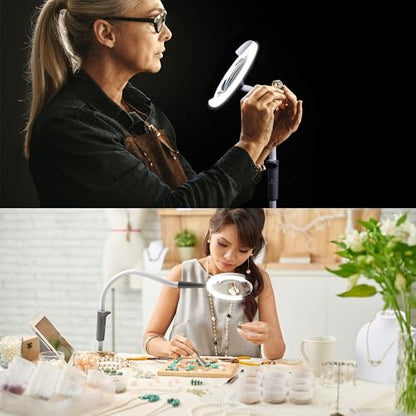 Daylight Company - Magnificent Pro - Magnifying lamp, Bright 6,000K Daylight LEDs, CRI 95+, 3 in 1 Lamp, 1.75X semi-Rimless Lens, Lumens: 600, White