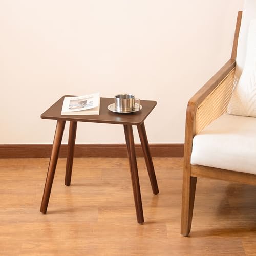 Small Side Table, Mid Century Modern End Tables Living Room, Wood Accent Bed Side Table with Solid Wood for Bedroom, Office, Small Spaces, Walnut Brown - color: Walnut Brown