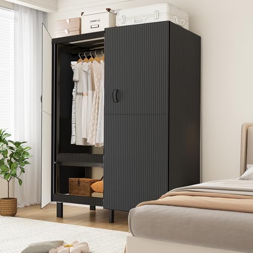 33.5in Heavy Duty Clothes Rack with Black Magnetic Door 1300LBS Foldable Portable Wardrobe Closet for Hanging Clothing metal Garment Rack Closet System for Bedroom,Apartments,rentals (A, 33.5in) - color: A, size: 33.5in