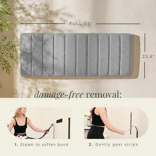 Nestl Upholstered Full Headboard - Easy Assemble Channel Stitched Headboard Full Size - Wall Mounted Headboards with 3D Soundproof Wall Panels Peel & Stick Floating Headboards, Silver - color: 06-silver, size: Full