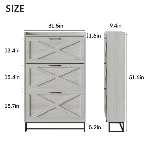Maupvit Shoe Storage Cabinet with 3 Flip Drawers, Freestanding Organizer with Metal Legs for Entryway, Narrow Shoe Rack Cabinet, Beige - color: Beige, style: 3-Drawers