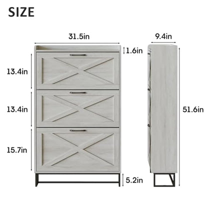 Maupvit Shoe Storage Cabinet with 3 Flip Drawers, Freestanding Organizer with Metal Legs for Entryway, Narrow Shoe Rack Cabinet, Beige - color: Beige, style: 3-Drawers