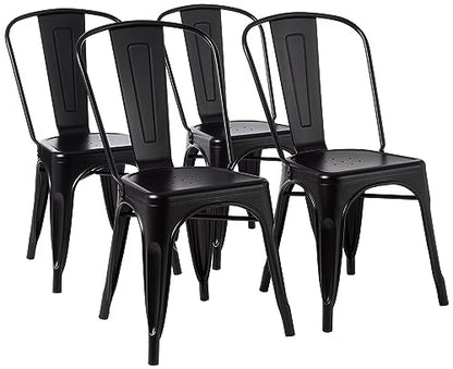 Amazon Basics Metal Dining Chairs, Easy to Assemble, Indoor/Outdoor, Stackable, Matte Black, 4-Pack - color: Matte Black