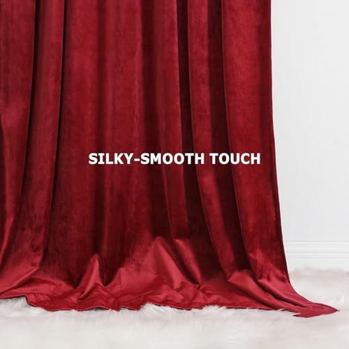 Benedeco Burgundy Red Velvet Blackout Curtains 52x63, Back Tab, 2 Panels | Elegant Room Darkening Thermal Insulated Energy Saving Noise Reducing Velvet Window Drapes for Living Room, Bedroom - color: Backtab-red, size: 52"W x 63"L (Pack of 2)