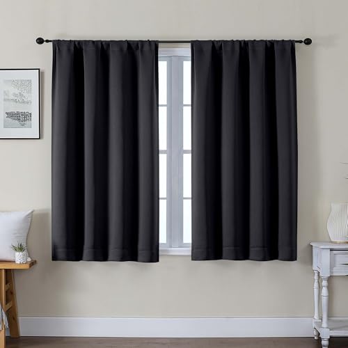 Gwine Black Blackout Curtains for Bedroom 45 Inch Length - Thermal Insulated Light Blocking Window Curtain Panels, Solid Room Darkening Drapes for Living Room, 2 Panels, Each W40 x L45 - color: Black, size: 40"W x 45"L (Pack of 2)