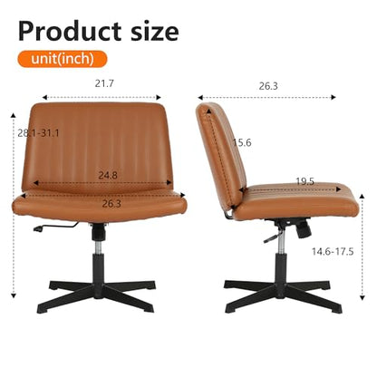 FDW | Criss Cross Chair Without Wheels | Brown | Armless Desk Chair | With Wide Seat, 360 Swivel, Height Adjustable & Stable Metal Base | for Office, Home Office, Vanity Seating | Pack of 1 - color: Brown, style: Without Wheels
