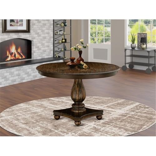 FE2-07-TP Ferris Dining Table - a Round Wooden Table Top with Pedestal Base, 48x48 Inch, Distressed Jacobean - color: Fe2-07-tp, size: 48x48 Inch