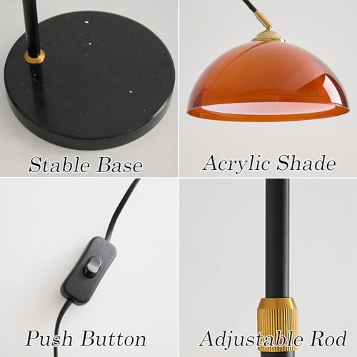 Black Arc Floor Lamp,2-Layer Dome Acrylic Lampshade,for Living Room | Multi-Angle Rotating Shade,Adjustable Height,Stable Base,Mid Century Modern,Tall Curved Standing Lamps,for Bedroom and Couch - color: No Desk