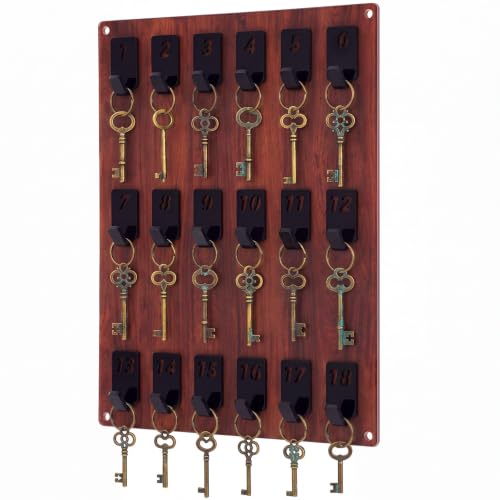 Beeveer Acrylic Key Holder Board with 18 Hooks, Wall Mount Organizer,Walnut | Ideal for Offices, Schools, Hotels and Dealerships, Durable Acrylic Construction, Numbered Key Slots, Easy Wall Mount Design - color: Walnut, size: 18 Hooks, style: Hook Only