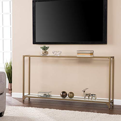 SEI Furniture Bergen 56 inches Long Narrow Metal Console Table, Open Concept Living Space, Glam Style Painted Iron, Gold - color: Gold