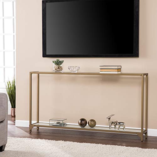 SEI Furniture Bergen 56 inches Long Narrow Metal Console Table, Open Concept Living Space, Glam Style Painted Iron, Gold - color: Gold