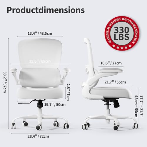 TRALT Office Chair - Ergonomic Desk Chair with Adjustable Lumbar Support, Mesh Computer Chair, Executive Chair for Home Office Comfortable Lumbar Support (1, Cloud White) - color: Cloud White