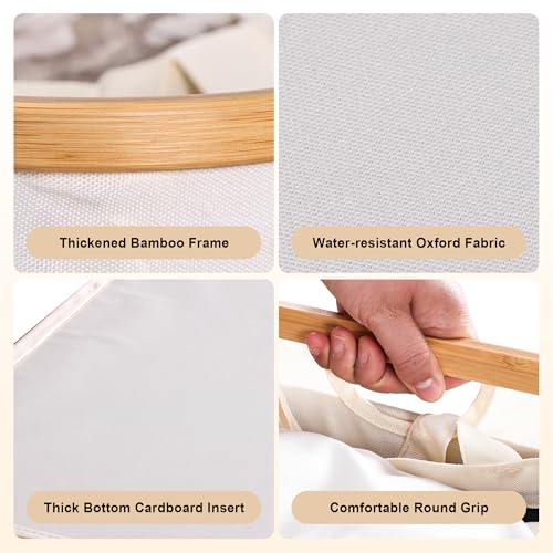 Laundry Basket 160L Laundry Hamper 3 Section, Large 42.3 Gal Separated Laundry Hamper with Lid & Removable Liners, laundry organizer with 6 Pockets & Handles for Bedroom Laundry Room, Beige - color: Beige