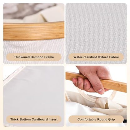 Laundry Basket 160L Laundry Hamper 3 Section, Large 42.3 Gal Separated Laundry Hamper with Lid & Removable Liners, laundry organizer with 6 Pockets & Handles for Bedroom Laundry Room, Beige - color: Beige