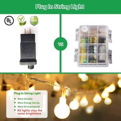 RaThun Globe String Lights Plug in 116 Ft. 200 LED 8 Modes with Remote,Waterproof Fairy String Lights for Indoor Outdoor Bedroom Party Wedding Garden Christmas Tree Decor,Warm White | 200 LED Fairy Lights with Timer, 8 Modes, 16ft Extended Lead, Plug in f