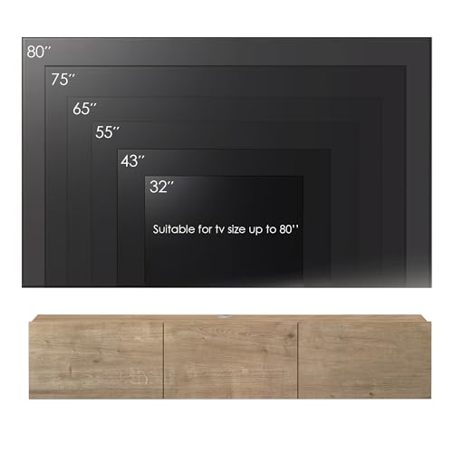 Floating TV Stand Wall Mounted for 65"–80" TVs, Modern Floating Entertainment Center with Cable Management, Wall Mount TV Stand with Storage, Mounted TV Console for Living Room - color: Oak