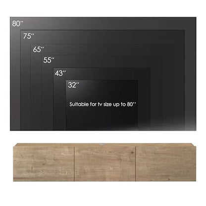 Floating TV Stand Wall Mounted for 65"–80" TVs, Modern Floating Entertainment Center with Cable Management, Wall Mount TV Stand with Storage, Mounted TV Console for Living Room - color: Oak