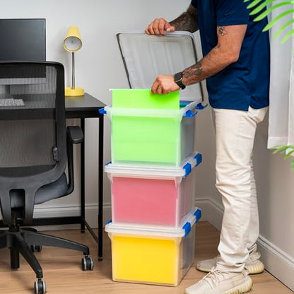 IRIS USA WeatherPro File Box Organizer, Letter/Legal, 32 Qt. 3-Pack, Clear | Store letter and legal documents safely with weather-resistant protection and space-saving stackable storage - style: WeatherPro (Blue) - 3 Pack
