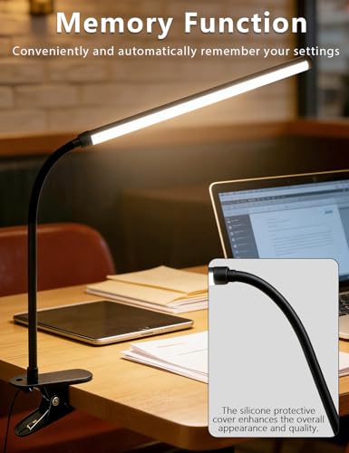 2 Pack Clip On LED Desk Lamp, 3 Lighting Modes 10 Brightness Levels, Flexible Goose Neck Swing Arm Task Lamp, Eye Caring USB Powered Clamp Light for Home Office Study Reading Bedside - color: 12inch/black