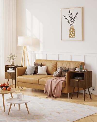 Nightstand with Outlet,Modern Bedside Table with Storage Drawer and Open Wood Shelf, for Living Room, Bedroom and Small Spaces, Accent Night Stand with Solid Wood Legs, Easy Assembly,Brown - color: Walnut Brown-outlet