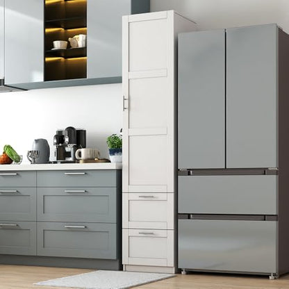 roomfitters Kitchen Pantry Storage Cabinet with 2 Drawers Tall Wooden Narrow Food Cupboard Bathroom Linen Tower, White