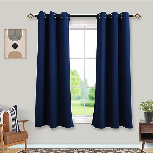 Mrs.Naturall Bathroom Curtains Window,Blackout Kids Curtains for Boys Bedroom,Dark Navy Blue,45 Inch Length,Set of 2 Panels - color: Navy Blue, size: 34"W x 45"L (Pack of 2)