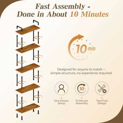 Industrial Bookshelf, Pipe Shelf Bookcase, 5 Tier, 30" Rustic Brown | Solid pine shelves, 30 inch wide, black pipe frame, 35 lbs per shelf, open bookcase for books, plants, office - color: Rustic Brown, size: 30"L × 70"H