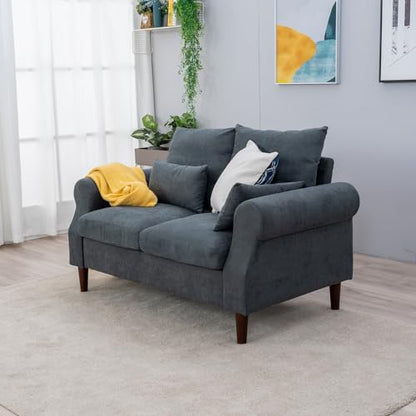 Panana 2 Seater Sofa,Modern Design Rolled Armrest Upholstered Gray Linen Fabric Love Seat Couch,150 x 80 x 80 cm (Gray, 2 Seater) - color: Gray Linen Fabric, size: 2 seater