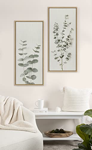 Kate and Laurel Sylvie Eucalyptus Botanical II Framed Linen Textured Canvas Wall Art by The Creative Bunch Studio, 18x40 Panel Natural, Sophisticated Botanical Art for Wall