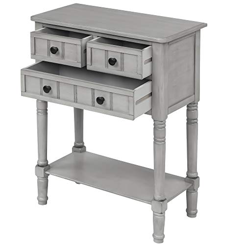 Knocbel Narrow Console Table with 3 Storage Drawers and Bottom Shelf, Entryway Hallway Foyer Slim Sofa Table for Small Spaces, Easy Assembly (Gray Wash) - color: Gray Wash