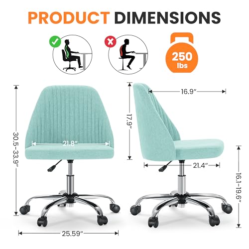Simple Deluxe Armless Office Desk Chair, Modern Cute Swivel Vanity Chair Comfy Home Office Chairs with Wheels Height Adjustable Rolling Computer Task Stools for Living Room, Make-up, Bedroom, Teal - color: Teal