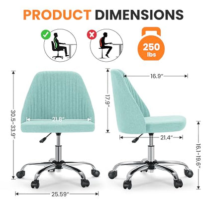 Simple Deluxe Armless Office Desk Chair, Modern Cute Swivel Vanity Chair Comfy Home Office Chairs with Wheels Height Adjustable Rolling Computer Task Stools for Living Room, Make-up, Bedroom, Teal - color: Teal