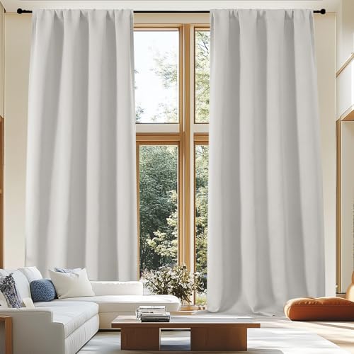 Simplebrand Ava Natural Extra Long 10ft Curtains for Patio 120 Inches Long 2 Panels Set, Room Darkening Solid Thermal Insulated Energy Saving Rod Pocket Window Treatment Curtains Drapes, 50 Wx120 L - color: Natural, size: 50"W x 120"L (Pack of 2)