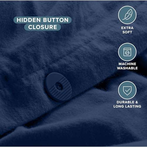 Bare Home Flannel Duvet Cover Set (Twin/Twin XL, Dark Blue) | 100% Cotton, Velvety Soft, Heavyweight, Premium Flannel, Double Brushed, Includes Sham Pillow Cover - color: 07 - Dark Blue (No Comforter), size: Twin/Twin XL