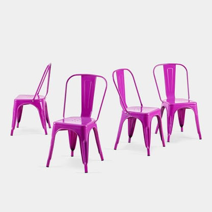 Metal Dining Chairs Set of 4,Enchanting Purple | Stackable Tolix Style Chairs for Kitchen,Restaurant,Bistro,Patio,Cafe&Outdoor,18 Inch Seat Height - color: Enchanting Purple