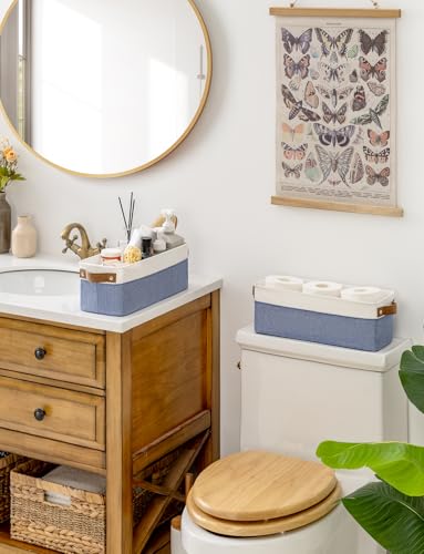 StorageWorks Narrow Storage Bins, Small Basket, Blue and White, 2-Pack | With Metal Frame, Reinforced Handles, Sturdy Structure, For Bathroom, Closet, Shelf, Storage Makeup, Socks, Underwear - color: Blue and White, size: 15"L x 6"W x 5"H